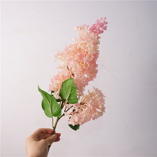 手感紫丁香仿真花 高品質客廳臥室裝飾擺設 油畫風, 1個, 2叉軟膠拉力花-淺粉色