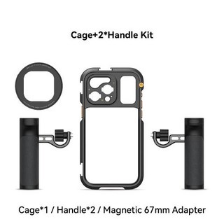 스마트폰 케이지 거치대 비디오 리그 키트 호환용 iPhone 13 14 15 Pro/ Pro Max용 듀얼 핸들이 포함된 Fotorgear 자기 전화 케이스, 05 iPhone 15 Pro, 02 Dual handle kit