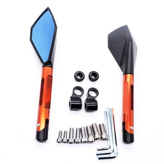 機車後視鏡 鋁合金摩托車改裝反光鏡 通用五角輔助鏡, 1個, 長桿 黑橙