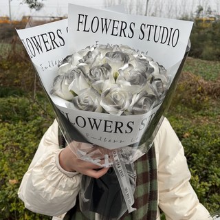 玫瑰花 情人節 送老婆 女友 閨蜜 生日禮物 超大束成品玫瑰乾花 花束永生花 告白求婚花束xp, 1個, 19朵黑骑士+灯串贺卡