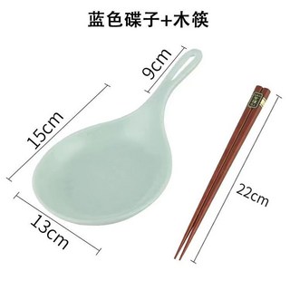 桃園出貨 韓版大勺子 白色網紅餐具韓系手持碟 網紅勺 手柄盤 單柄盤 網紅手拿碟 柄盤子有柄手拿接菜盤子, 套裝（藍色碟+木筷）, 1個