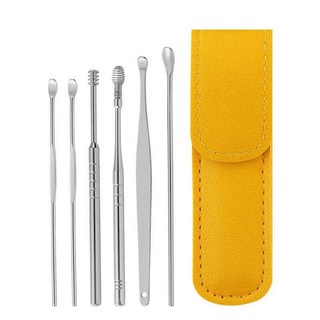 6개/대 귀 청소기 왁스 피커 스테인레스 스틸 Earpick 리무버 피어싱 키트 귀지 큐렛 스푼 케어 도구, 03 Yellow