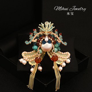 Mihui Jewelry 孝莊鳳冠中國風胸針 高級感旗袍流蘇胸花 毛衣別針配飾