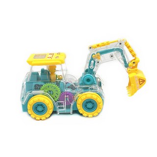 兒童玩具挖土機 推土機模型 聲光工程車玩具, 透明齒輪挖土機(兩色隨機出)