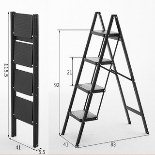 全鋼人字梯 家用折疊梯 工具梯 多功能梯 工作梯 三步梯 四步梯 鋼梯, 1個, 【全鋼款時尚黑/四步梯】可折疊收納更耐重