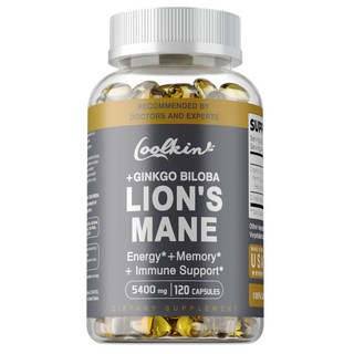 Coolkin 獅鬃菇 + 銀杏 能量 + 記憶力 + 免疫支持 5400毫克 120 膠囊, 120g, 1個