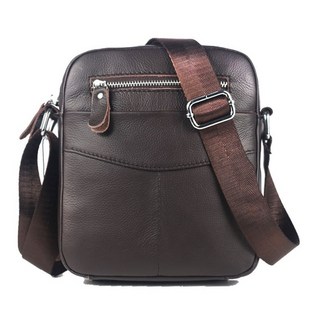 牛皮單肩斜挎包, 褐色