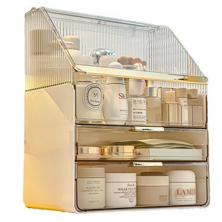 분리 사용가능 미노스토리 NEW 시즌 특대형 3단 화장품정리함 + 브러쉬 보관함 증정, 화이트+투명, 1개