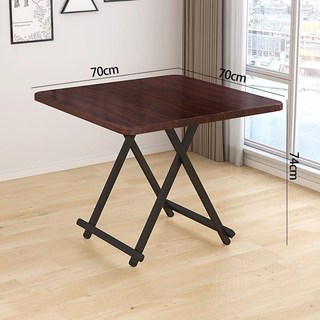 加厚桌面折疊桌 餐桌 傢用小戶型吃飯桌 正方形簡易桌 租房便攜式簡約小方桌子 摺疊桌 四方桌 收納桌 邊桌, 加厚胡桃木色70/70高74