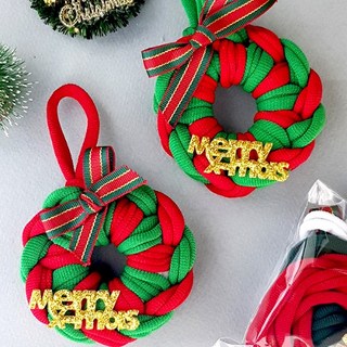 2개) 양말목 크리스마스 리스장식 만들기 DIY 성탄절 트리 오너먼트 단체수업 교재 어린이공예 트리장식