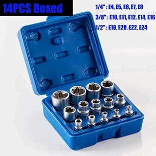 여성용 E-Torx 스타 소켓 세트(케이스 포함) 1/4 3/8 1/2인치 드라이브 외부 세트 E4-E24 토크, 04 14PCS Set Blue Boxed