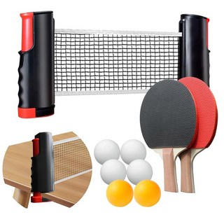 탁구 패들 세트 접이식 네트 라켓 2개 공 6개 휴대용, Black, 1개