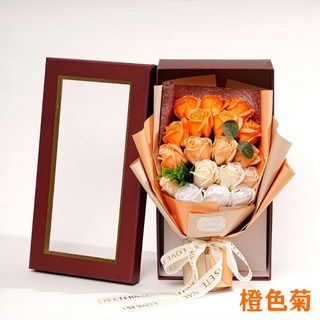 18朵 母親節禮盒 永生花 漸層 玫瑰 永生花束 情人節花束 花束禮盒 送禮首選, 橙色菊