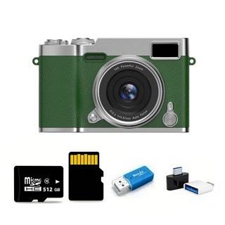 數位相機 16X變焦 4K錄影 LED補光燈 OTG傳輸 512GB, 頂配16X變焦+極清彩屏+全配套 綠色