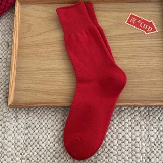鹿拉拉 LU-LALA 秋冬款大紅色女中筒襪，中國紅喜氣過年襪，少女襪均碼36-40