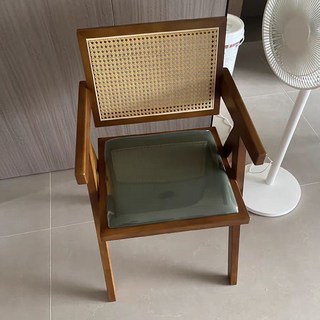 【椿嶼】昌迪加爾椅北歐實木藤編椅子家用網紅侘寂風靠背椅子家用餐椅茶椅, 胡桃-軟包坐墊, 1個