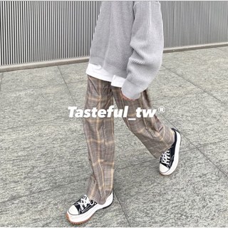 Tasteful_tw 韓國格紋堆積感闊腿褲 落地長褲 寬版 (2色)