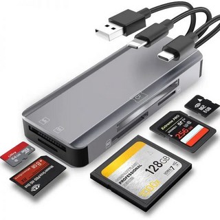 5in1 멀티 메모리 카드 리더iPhoneiPad USB C 및 A 장치용 알루미늄 SDTFCFMSM2Micro SD 리더 어댑터 플러그 앤 플레이 필요 없음, 3044S