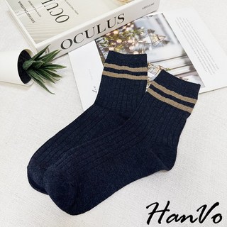 HanVo 條紋素色學院風百搭男襪 舒適透氣彈性佳 棉質中筒襪 韓系潮流運動襪 男生配件 B07-7045 (天天出貨)