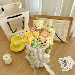 超暖心台灣現貨IG網美同款波波球花束 草莓熊熊抱哥 生日禮物送男女朋友情人節交換禮物教師節禮物畢業禮物, 新款維尼+禮物袋, 1個