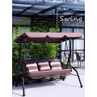 야외 정원 라탄 흔들그네의자 방수 실내외 겸용 스윙 체어, 1개, 업그레이드 골드 2인승