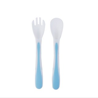 派巴貝特多彩叉勺套裝 嬰兒學習餐具 安全湯匙叉子 兒童吃飯必備 防滑握把 訓練餐具, 藍色／叉勺組, 1個