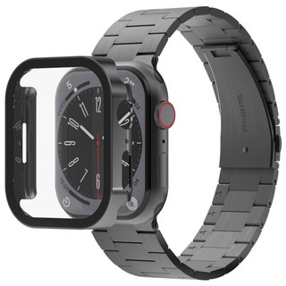 아이메이드잇 애플워치 호환 로이스 메탈 스트랩 + 풀커버 보호 일체형 케이스, 블랙