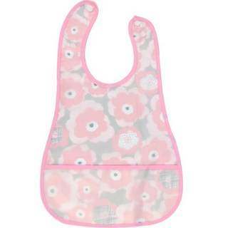 兒童圍兜B2K 全棉雙層防水扣子式圍嘴寶寶餵飯兜吃飯口水巾嬰兒小孩防水罩衣, 1個, 8. 粉色 大花