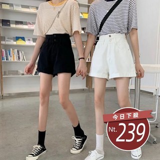 高腰牛仔短褲，韓版寬鬆顯瘦女裝