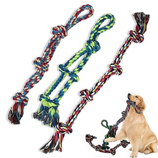 [ 1233842 ] 씨디와이키엠 3팩 튼튼한 강아지 로프 장난감 츄잉 내구성 있는 인터랙티브 터그 오브 워 및 치아 세척 로프 대형 중형 공격적인 츄어용 (3팩 라지)