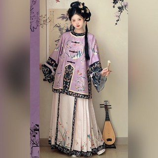 花池記 清朝女裝 花中明製漢服, 紫色全套【上衣+馬面裙】,XL