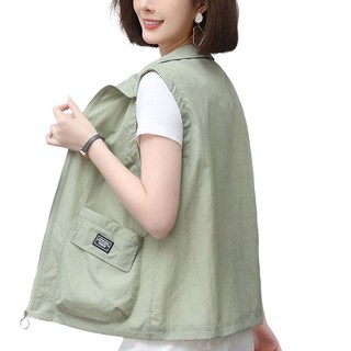 ROYALBELLE 중년 여성 카고 베스트 집업 포켓 얇은 민소매 조끼 캐주얼룩 엄마옷 V41903