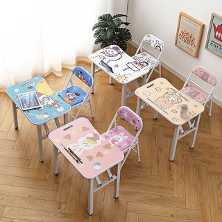 男女兒童學習寫字桌椅套裝，可折疊家用書桌，簡約學生課桌椅，多功能吃飯作業桌, 绿色弹簧长桌,单桌
