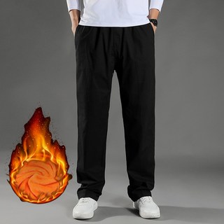 男士商務休閒加絨長褲 - 大尺碼直筒保暖休閒褲