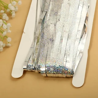 메탈릭 테슬 프린지 커튼 - 생일 결혼식 새해 파티 사진 장식용 포일 배경, 02 2M drop 1M width, 21 1lase silver