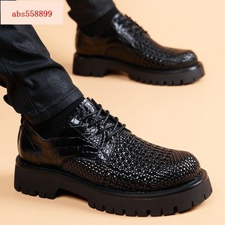 夏季真皮編織皮鞋男大頭厚底內增高休閑男鞋頭層牛皮透氣鏤空鞋子【金爵男鞋】