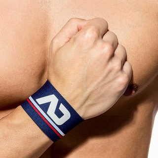 ADDICTED 雙色條紋運動手環 多彩健身吸汗手圈 派對夜店必備 彩虹驕傲遊行 路跑跑步 AC152, 海軍藍, 1個