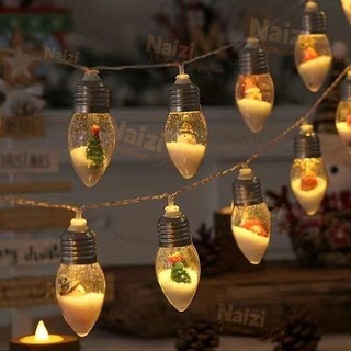 聖誕節LED裝飾燈串，聖誕老人雪人聖誕樹造型燈泡，節慶裝飾燈，新竹出貨, 1個, 聖誕仿真樹,10燈-1米（電池盒常亮）