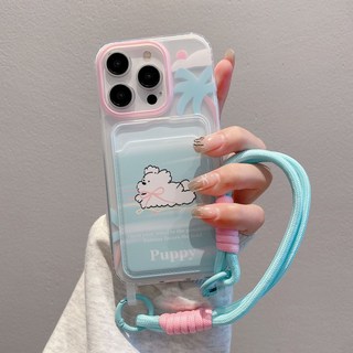 韓風卡包適用iphone17pro卡通手機殼果粉16掛繩13手機愛心保護套