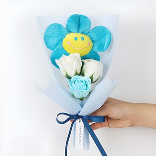 人造香皂花微笑娃娃迷你花束, 藍色, 1個