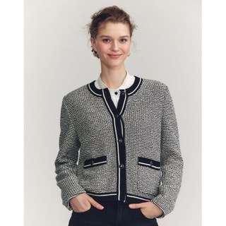 [헤지스 여성] [24FW] HSJA4C702WT 가격인하화이트 니트라이크 숏 자켓 2506092