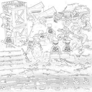 二戰軍事基地積木 二戰廢墟場景戰壕軍事基地碉堡德軍人仔戰爭高難度男孩子積木玩具 軍事積木 二戰 系列, 1個, 鎮守高地【德軍8人仔】車