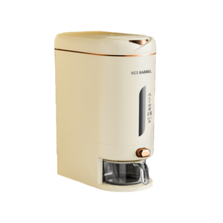 【按壓定量取米】日式儲米桶 米桶 米缸 5/10KG大容量 裝米桶 寵物飼料桶, 奶油黃, 1個