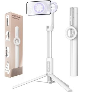 Kraft 크래프트Geek 아이폰 MagSafe용 마그네틱 폰 삼각대 162.6cm(64인치) 셀카봉 휴대폰 티포드 스탠드 비디오 녹화 블로깅 및 콘텐츠 제작용, 64 Inches-White