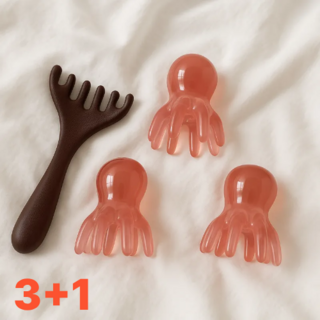 포레노아 문어괄사 중형 3개입 with 두피마사지빗, 핑크