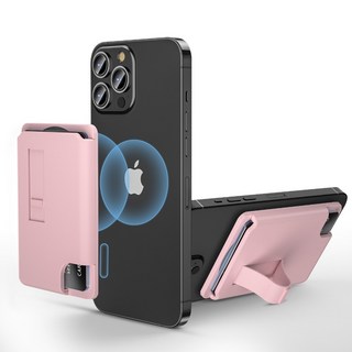 iPhone Magsafe 磁吸卡夾折疊支架 可插卡卡套 手機信用卡夾 適用於 15/14/13/12/11, 1個, 粉 - 折疊支架款