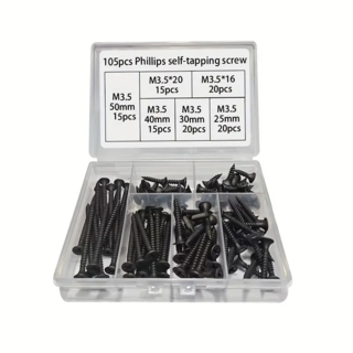 M3.5 黑色自攻螺絲套件 - 105/230 顆 適用於牆板和石膏板, 1個, 105PCS
