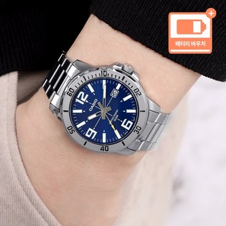 카시오 다이버룩 디자인 날짜표시 5기압 방수 남성 스포티 메탈 시계 + 배터리 바우처