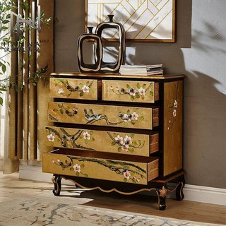 금박수납장 6단 고가구 나비장 화장대 엔틱 공예, 완제품, 골드 J 5단 서랍장