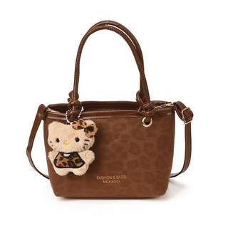復古豹紋手提包 包包女 2026新款單肩斜挎包, 棕色+豹紋裙蝴蝶結貓咪掛飾